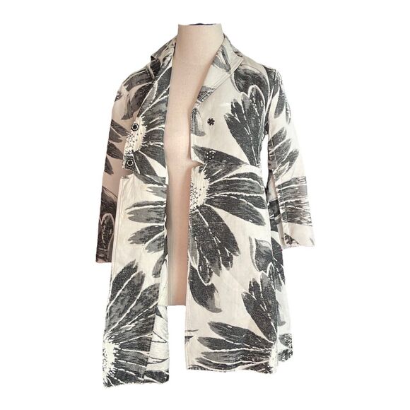 2008 Peachoo + Krejberg Black And Cream Floral Print Dress Coat Size Small - Picture 9 of 9